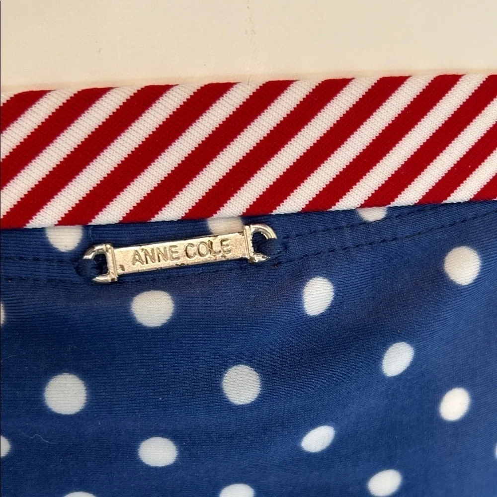 Anne Cole Blue Polka Dot Swimsuit with Red Accents